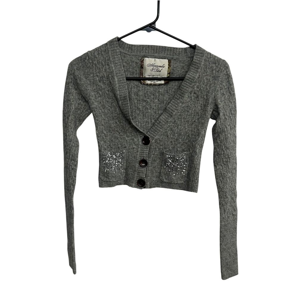 Y2K sparkle cropped cardigan Abercrombie & Fitch gray preppy chic S‎